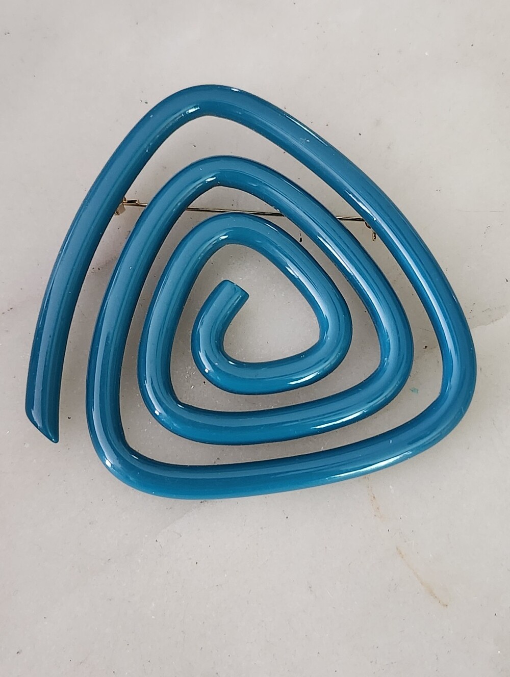 Vtg Liz Claiborne Modernist Blue Lucite Geometric Spiral Tube Brooch